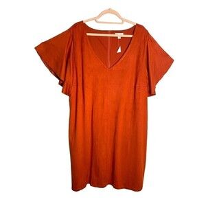 Cato Dress WomensSize 22/24 Faux Suede Lined Orange Brick Lagenlook Minimalist
